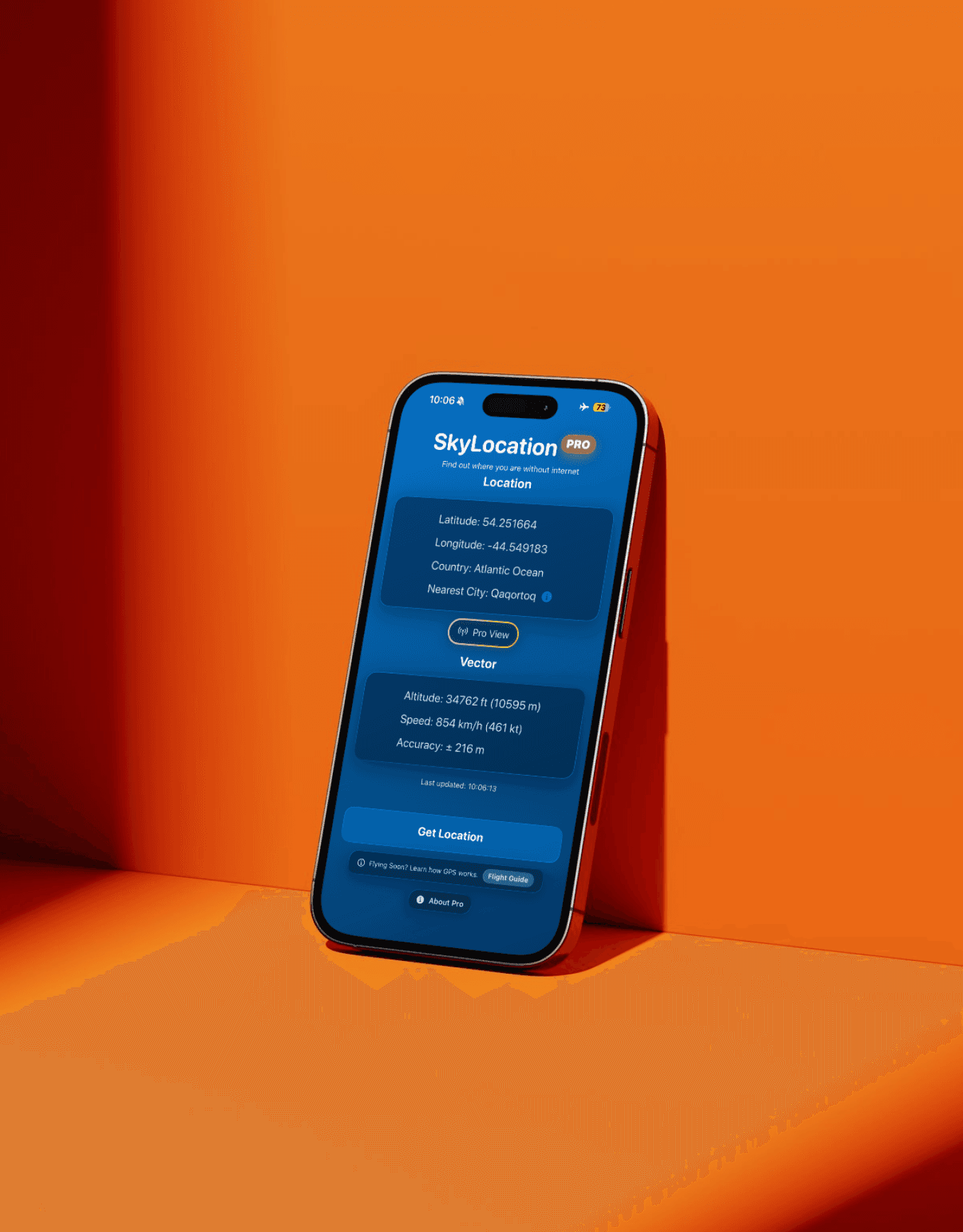 SkyLocation Pro screenshot in orange studio scene