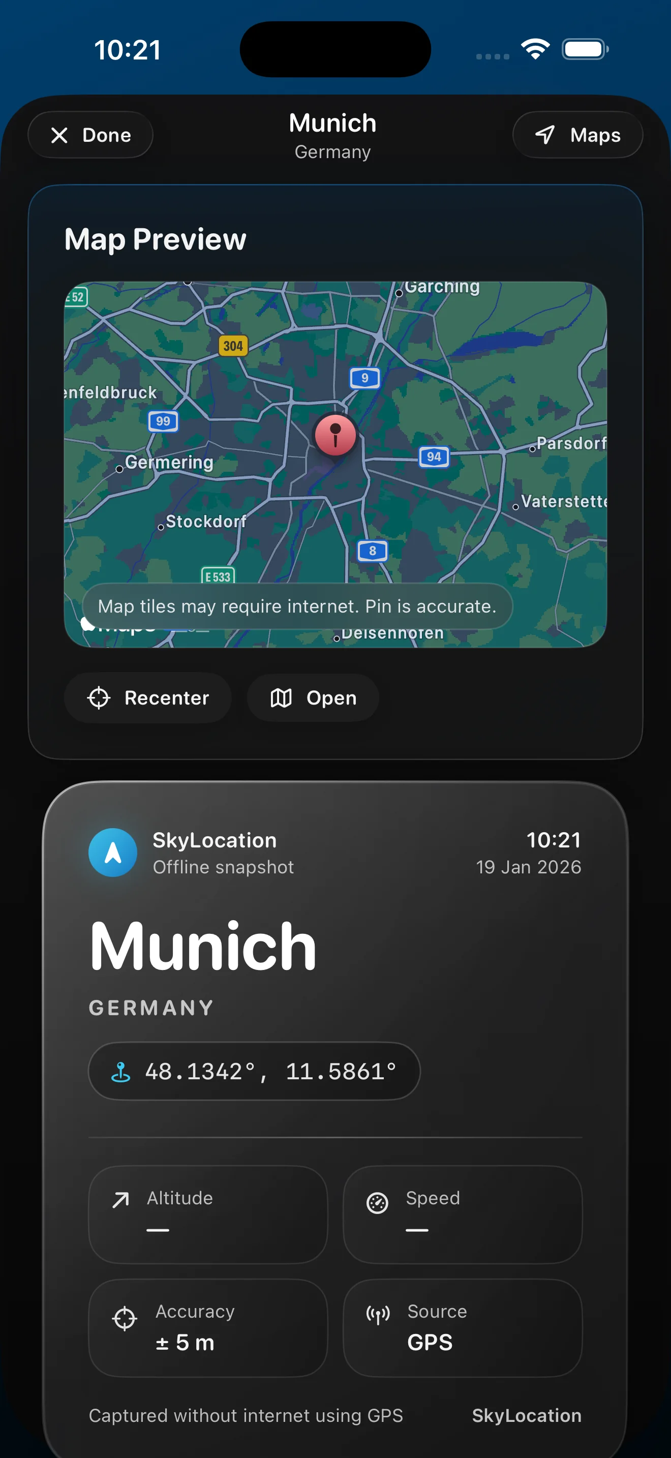 SkyLocation app preview 1