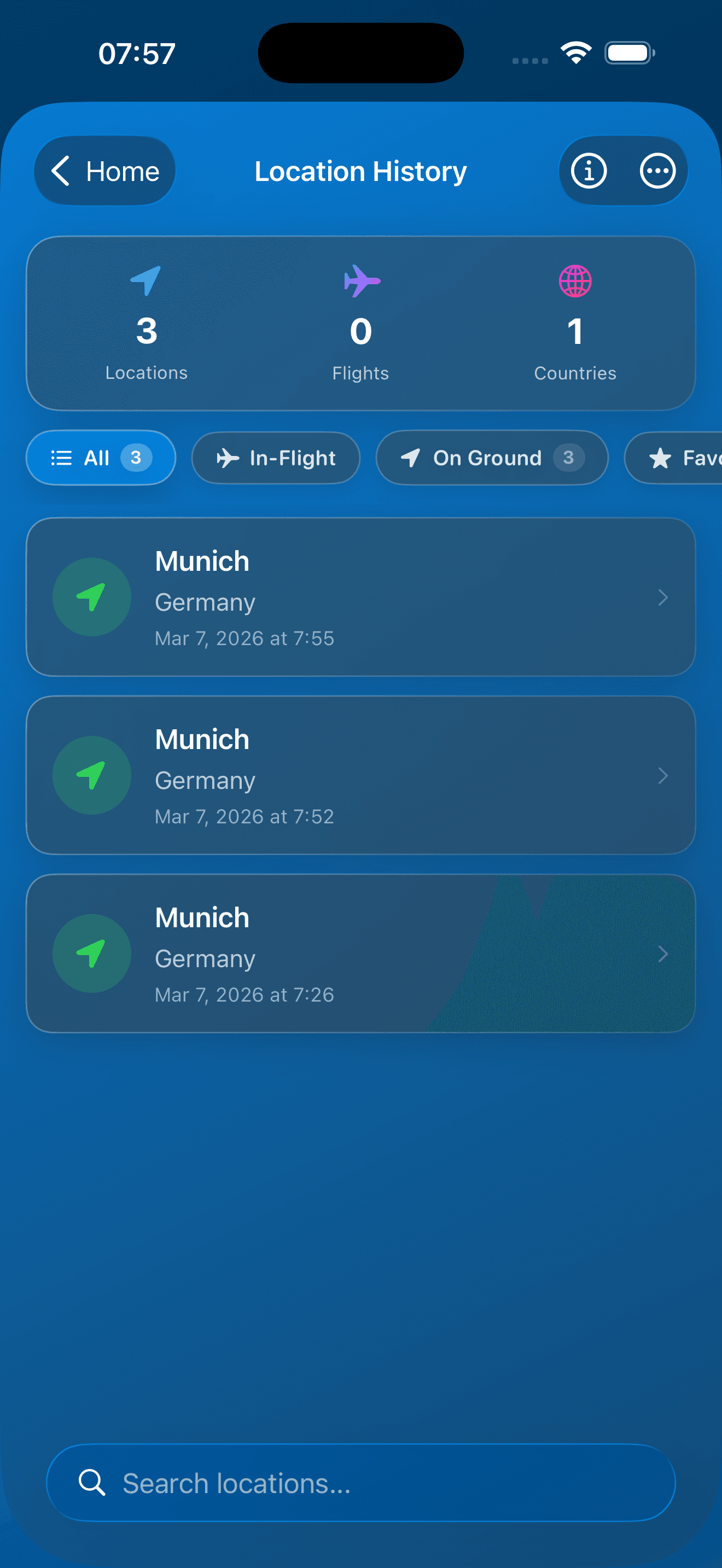 SkyLocation Location History feature