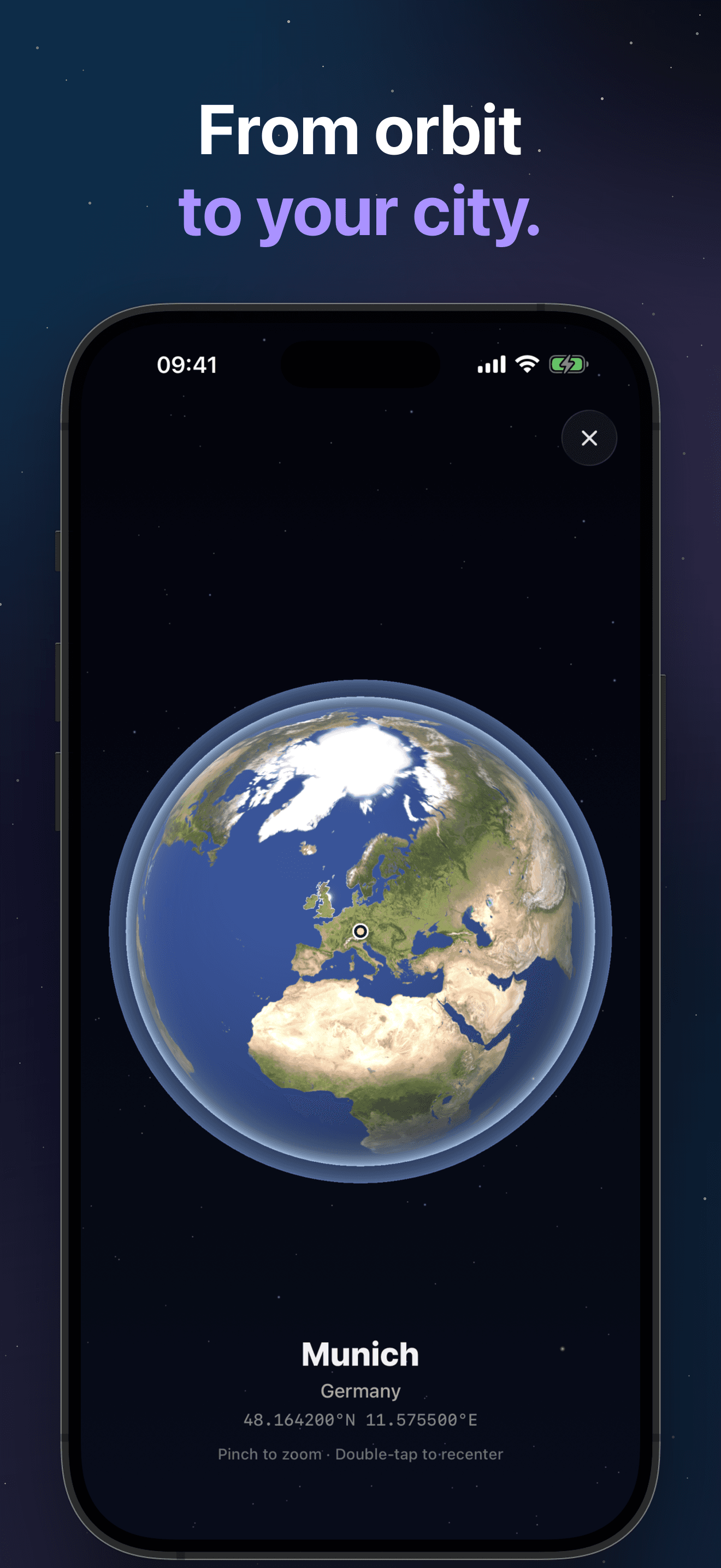 SkyLocation 3D Globe Explorer — a real 4K Earth you can fly from orbit down to your city